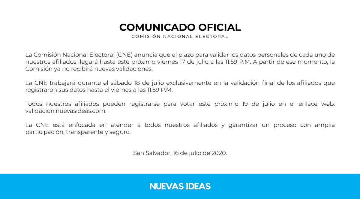nuevasideas's tweet photo. La validación de datos llegará hasta el 17 de julio a las 11:59 p.m. https://t.co/zVKqA2HSQg