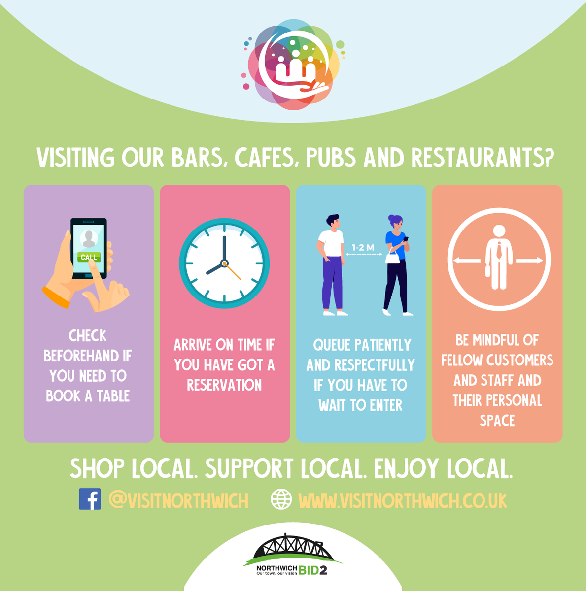 NorthwichBID's tweet photo. Visiting our bars, cafes, pubs and restaurants over the next few days?

Here are some handy things to remember when planning a trip to #Northwich for food and drink.🍴 ☕ 🍻 

@VisitCheshire @barons_quay @MikeAmesburyMP @MktgCheshire @socheshire 

#SupportLocal #EnjoyLocal https://t.co/af0qeOIWch