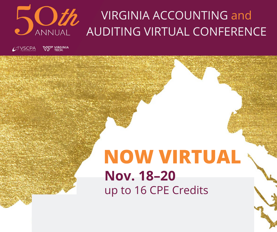 VSCPANews's tweet photo. The golden anniversary is here! Register for the 50th Annual Virginia Accounting & Auditing Virtual Conference to receive the early bird discount! This reimagined conference offers a choice of 24 breakout topics and six general sessions! https://t.co/4v9k7S33yf. #VSCPA #50thAandA https://t.co/N8htYKo5c0