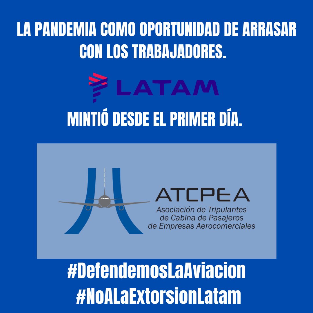 #DefendemosLaAviacion #NoALaExtorsionLatam 

<a href="/ANACargentina/">ANAC</a> <a href="/ptambu/">Paola Tamburelli</a> <a href="/mariomeoni/">Mario Meoni</a> @MinTrabajoAR <a href="/aplapilotos/">APLA</a> <a href="/atcpeaok/">ATCPEA</a> <a href="/APAERONAUTICOS/">APA</a> <a href="/AptaOficial/">APTA oficial</a> <a href="/UPSA_Oficial/">UPSA</a> <a href="/alferdez/">Alberto Fernández</a>