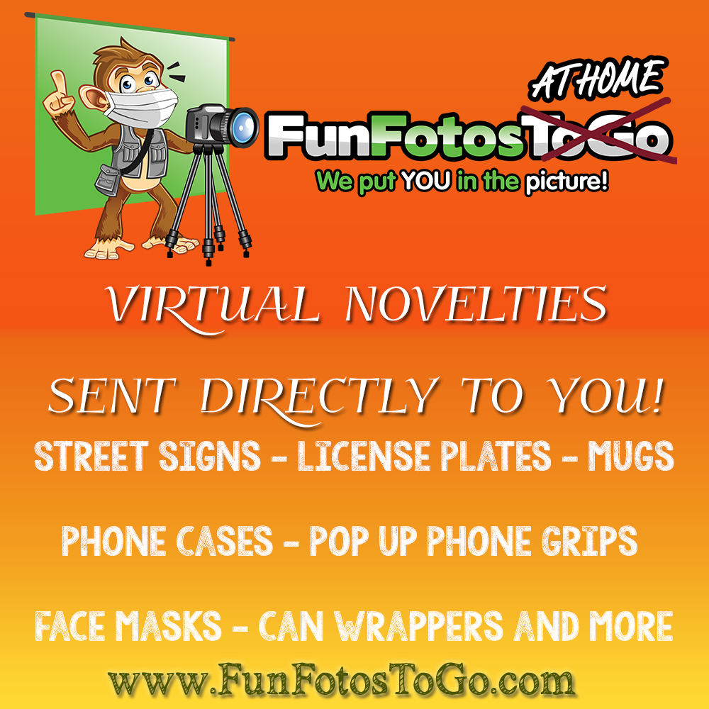 FunFotosToGo's tweet photo. Custom novelties we can create (along with a produced Zoom call while making them) Street signs, license plates, mugs, phone caes, phone grips, face masks, can wrappers and more. Times as short as 1 hour so you can test the waters. Give us a call. https://t.co/qBF48skuJD