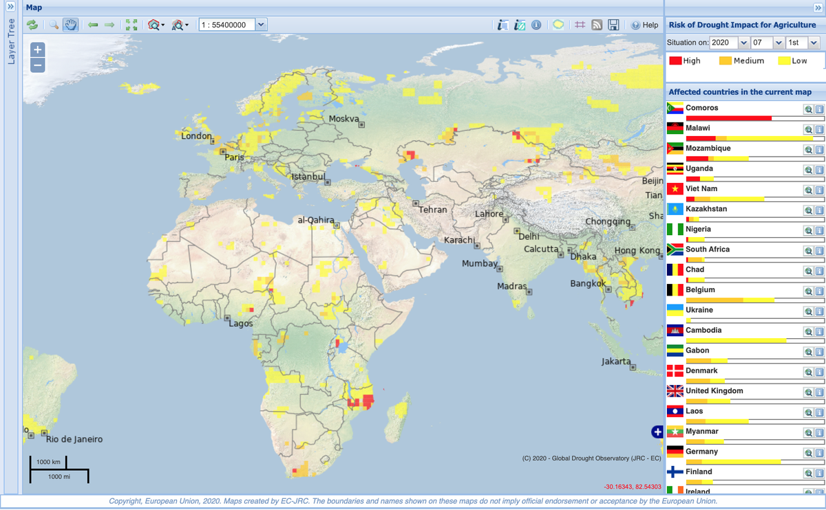 CopernicusEU's tweet photo. 🍎 Did you know the Global Drought Observatory (#GDO) allows public authorities &amp; international organisations to set up mitigating measures against potential food security risks via the "Risk of #Drought Impact for #Agriculture" indicator? https://t.co/b7Ie43WhGX  @CopernicusEMS https://t.co/RYIpi4oY6x