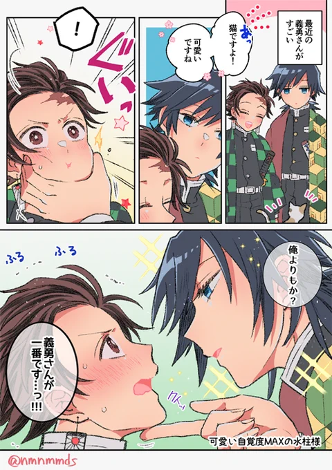 お題箱検索して頂いたのか感想送って下さったの嬉しかったので「炭治郎から可愛いと思われている自覚の芽生えた義勇さん」の自覚度がMAXになった話描きました(炭義) 