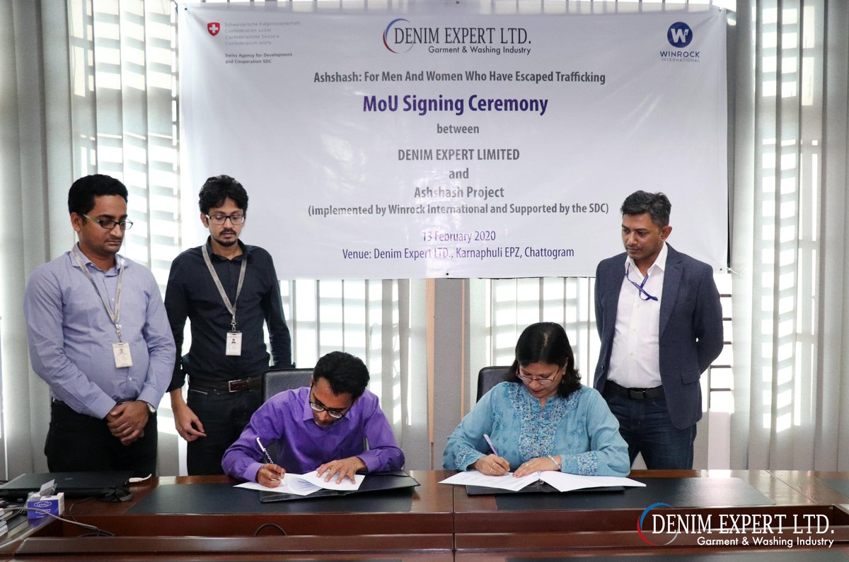 Denimexpert1's tweet photo. #DenimExpert Limited Signed MoU with @WinrockIntl for #ASHSHASH Project to Recruit Victims of #HumanTrafficking to support with jobs for survivors who have escaped trafficking by high-quality technical/vocational training.
@USAID #winrock #USAID #CSR #sustainablebusiness #ethical https://t.co/lF46hewM2W