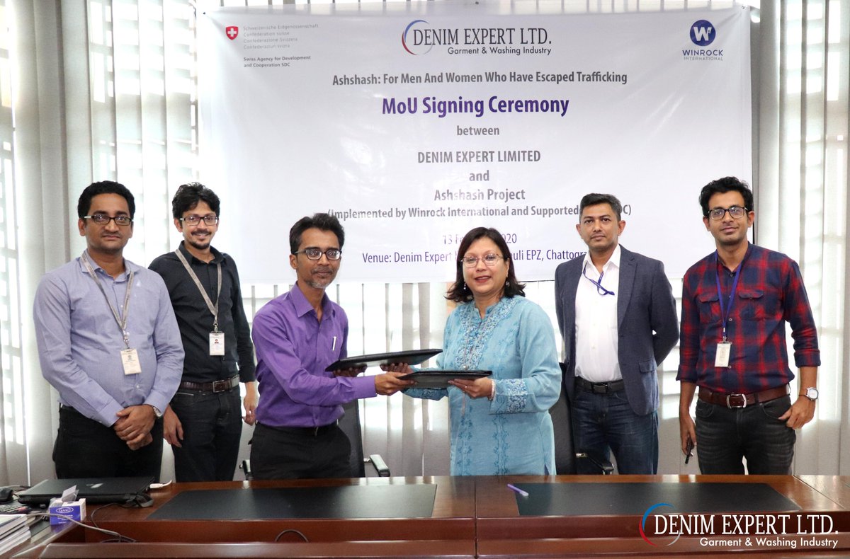Denimexpert1's tweet photo. #DenimExpert Limited Signed MoU with @WinrockIntl for #ASHSHASH Project to Recruit Victims of #HumanTrafficking to support with jobs for survivors who have escaped trafficking by high-quality technical/vocational training.
@USAID #winrock #USAID #CSR #sustainablebusiness #ethical https://t.co/lF46hewM2W