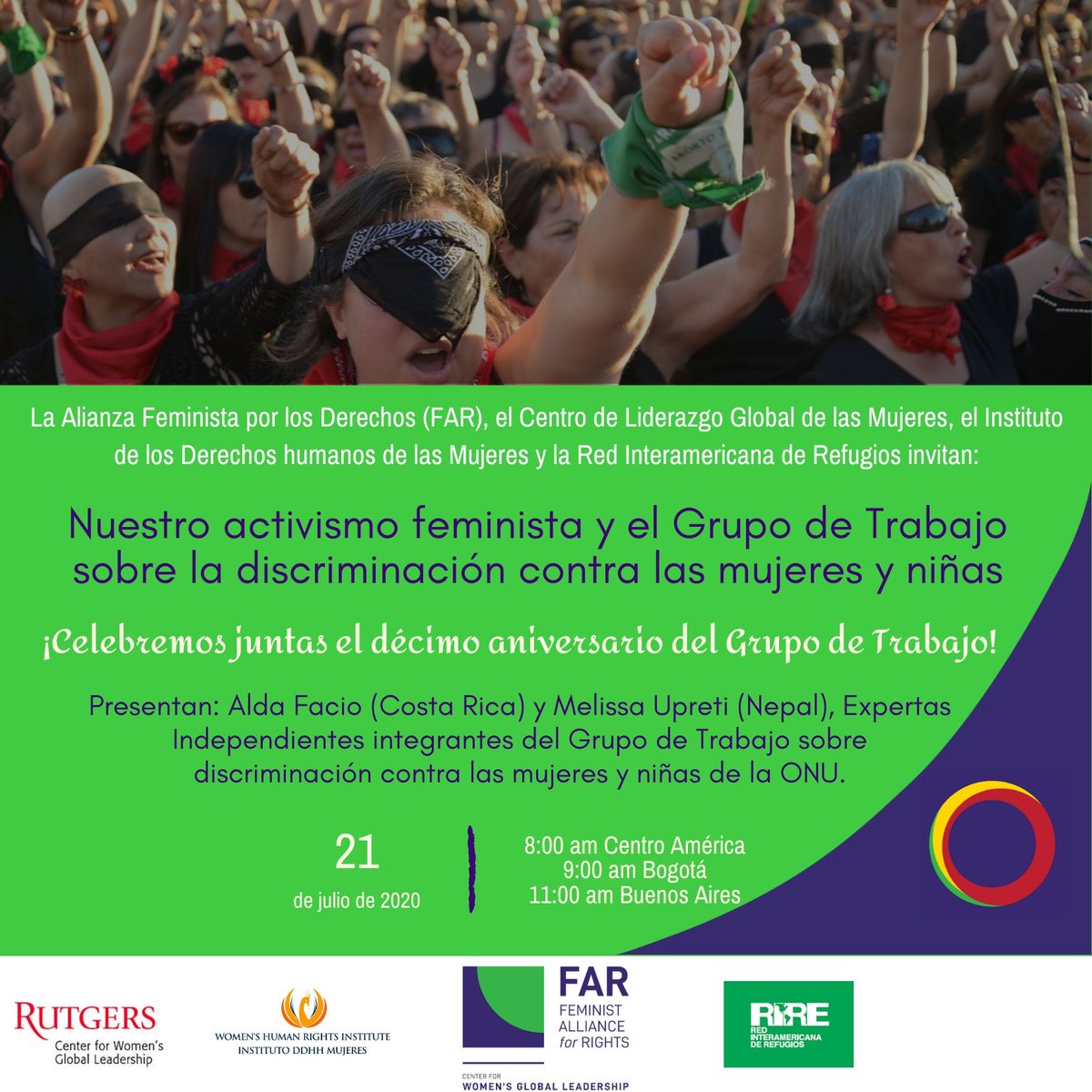 FARFeminists's tweet photo. Webinar: Julio 21 - 10am EDT con las expertas @AldaFacio y @melissaupreti, quienes compartirán ideas sobre cómo utilizar al Grupo de Trabajo sobre discriminación contra las mujeres de forma efectiva en un contexto de desafíos y retrocesos .
Registro: https://t.co/n1tj16PaMs https://t.co/mAK7k5RliN