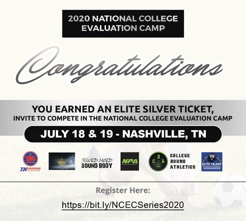 Blessed to receive an invite to the 2020 National Evaluation Camp in Nashville this weekend! <a href="/CSmithScout/">Chris Smith</a> <a href="/TNGridironScout/">TN Gridiron Scouting (#TNGS) Carlos Younger👌🏾</a>