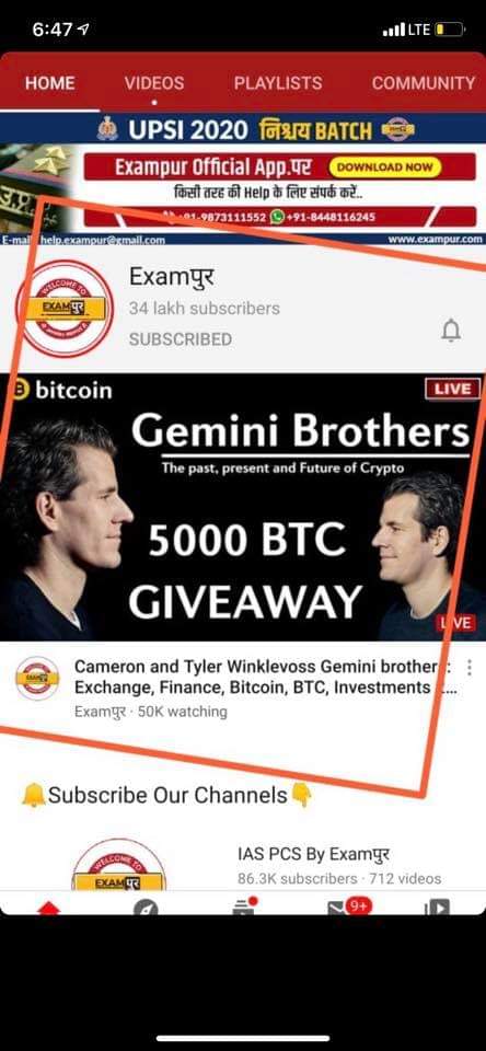 Amrita204's tweet photo. Indian YouTube channels getting hacked

We saw Twitter accounts of high profile celebs asking for payments in Bitcoins and now YouTube Account of Exampur having 3.4 million subscribers is hacked.
#bringbackexampur https://t.co/iThEkKJ7ur