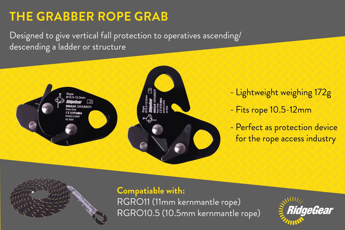 ridgegear's tweet photo. The Grabber (RGA14) is the perfect protection device for use in the #ropeaccess industry. Lightweight, easy to use and suitable to be used with a range of rope widths.

Ascend/descend safely and efficiently with the Grabber. 

#ropegrab #heightsafety #workatheight https://t.co/gkOSSmOG5d