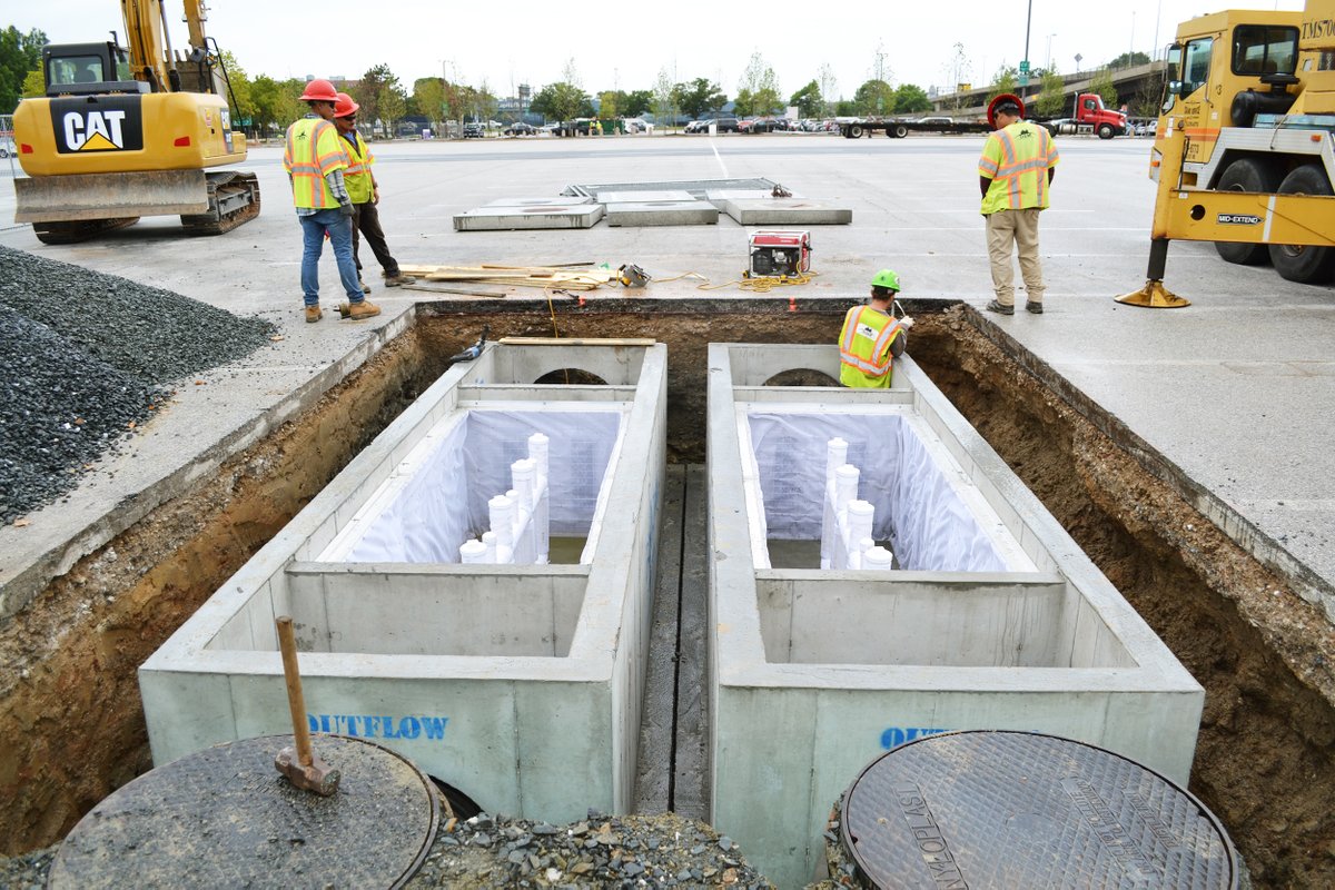 During this famous stadium walkway expansion, #engineers asked our Bio Clean #stormwater company, for a system they could use to retrofit existing infrastructure, saving land for game day, while treating hazardous stormwater pollutants. #Forterra