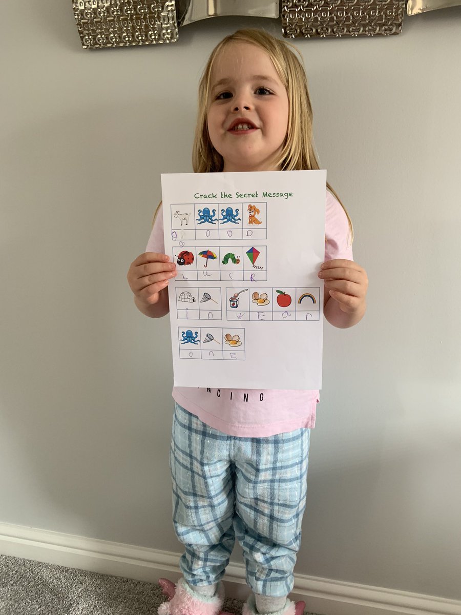 leannefins's tweet photo. @BGrovePrimary Eva’s superhero, her favourite memory from reception and she decoded the secret message #BGPRec https://t.co/VwGiGUn6kG