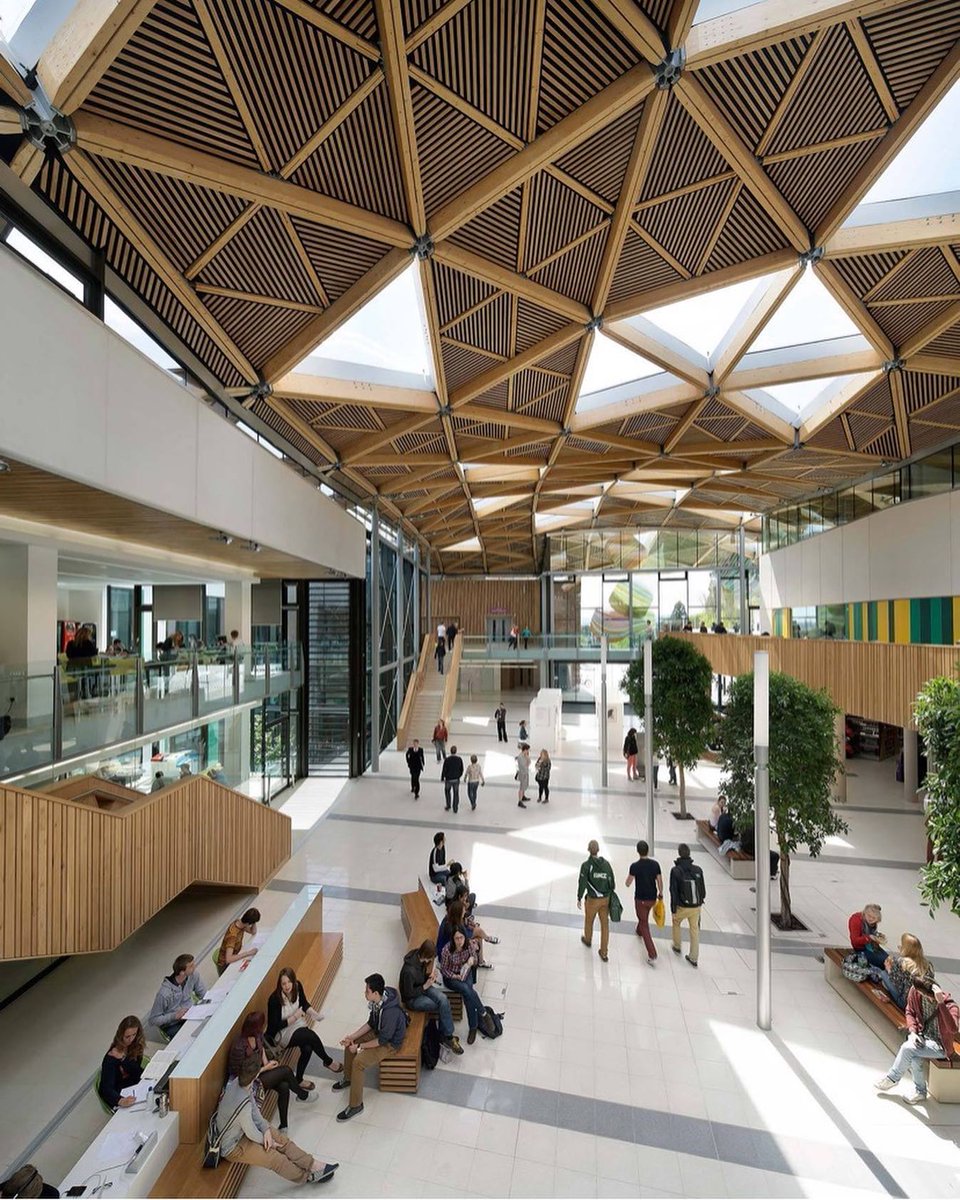 galvanising's tweet photo. Back in 2012, we contributed to revamping the student hub at the University of Exeter Forum building. We galvanized 162 steel nodes and a number of flitch plates used by engineering firm SH Structures to create an innovative curved steel and timber grid shell roof for the cam https://t.co/21aSJgICLH