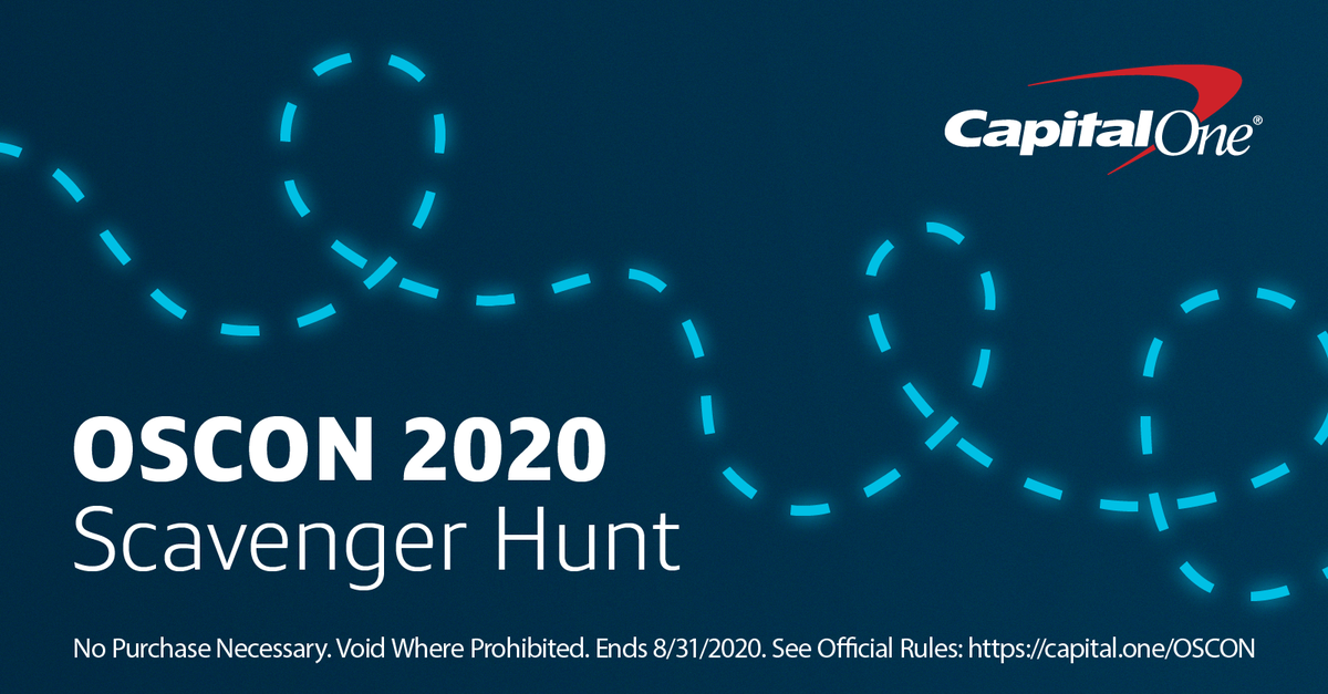CapitalOneTech's tweet photo. Crack the code, enter for the chance to win! To celebrate #OSCON2020, we created a digital scavenger hunt using some of our favorite open source stories. Check out the rules and get started ๐ #sweeps