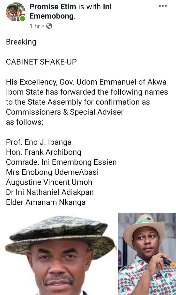 UyoToday's tweet photo. DEVELOPING: .@GovAkwaIbom to reshuffle cabinet as @PdpAkwaIbom Pub. Sec Ini Ememobong makes Commissioner nominees list https://t.co/UeonT7jlUr