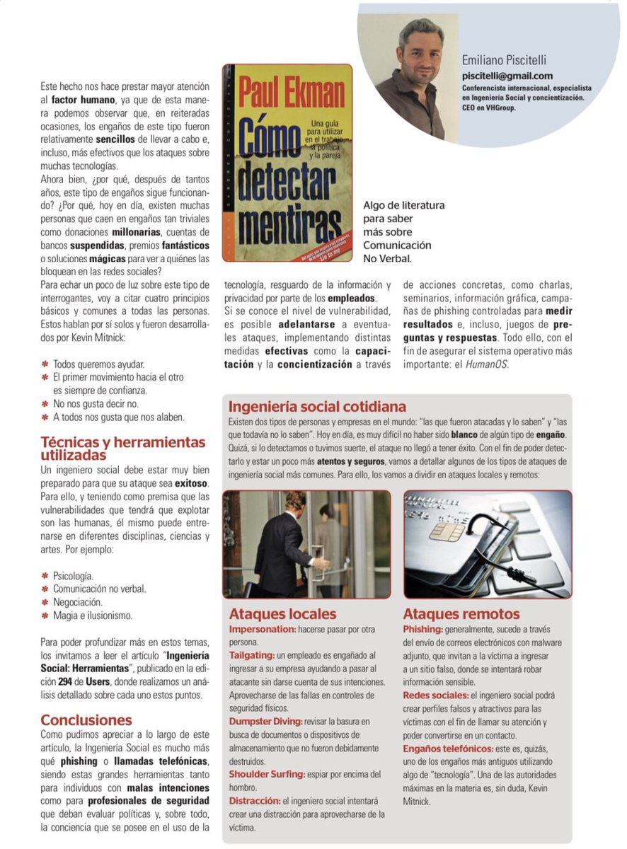 emilianox's tweet photo. Comparto un artículo que escribí hace un tiempo donde resumo el verdadero poder de la Ingeniería Social #SocialEngineering #Awareness #concientizacion https://t.co/4Ph1JeB7gz