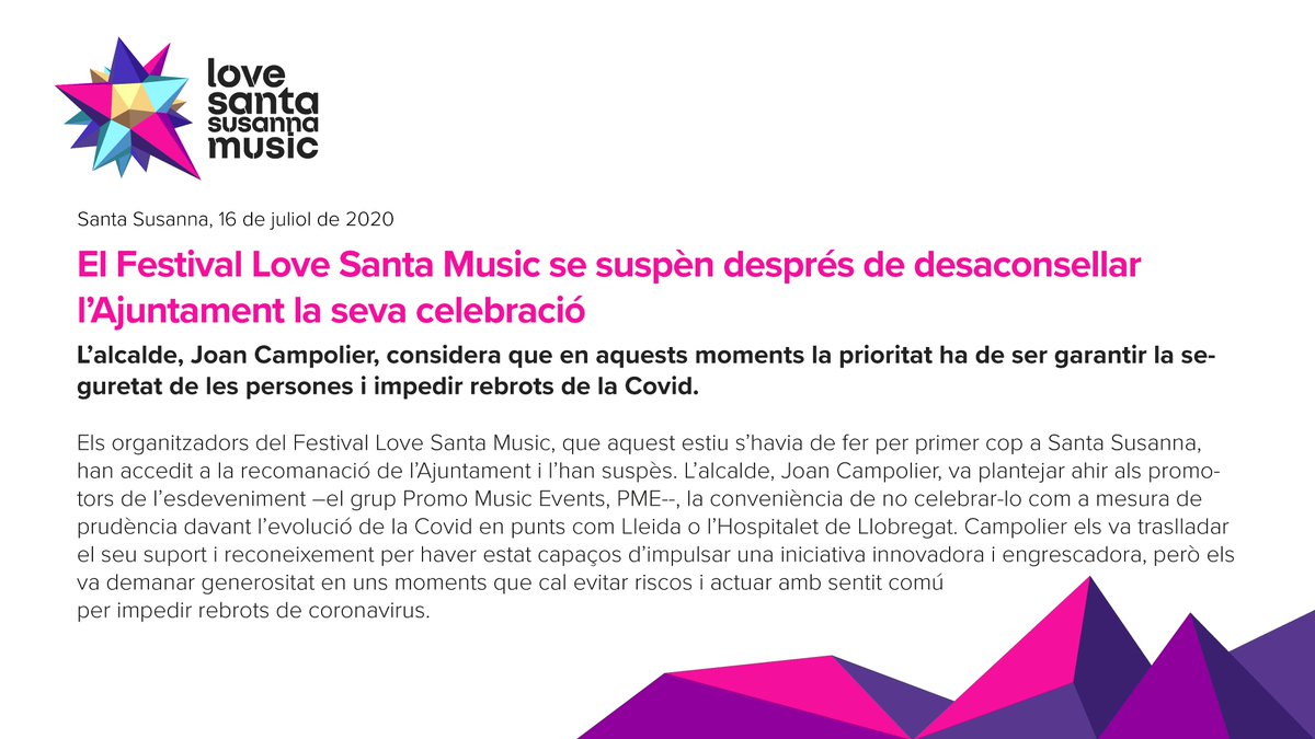 📣 Volem agrair la implicació de l'Ajuntament de Santa Susanna des de l'inici i fins ara; també dels músics, comerciants, food trucks, patrocinadors, col·laboradors del poble i a tots els que ens seguiu. Seguirem treballant per poder-nos retrobar en futurs esdeveniments!