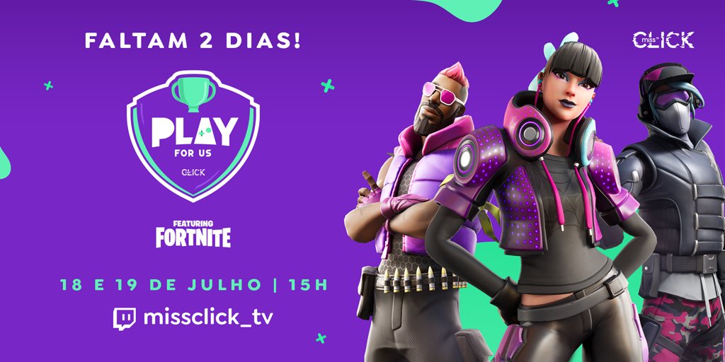 missclick_tv's tweet photo. Agora que já temos todas as escalações, a pergunta que não quer calar: para qual time vai a sua torcida no Play for Us?

🗓 18 e 19 de Julho | 15H
📺https://t.co/T4p7SmpXsk

#playforus #fortnite #epicgames #missclicktv https://t.co/pYdUZrPBfe