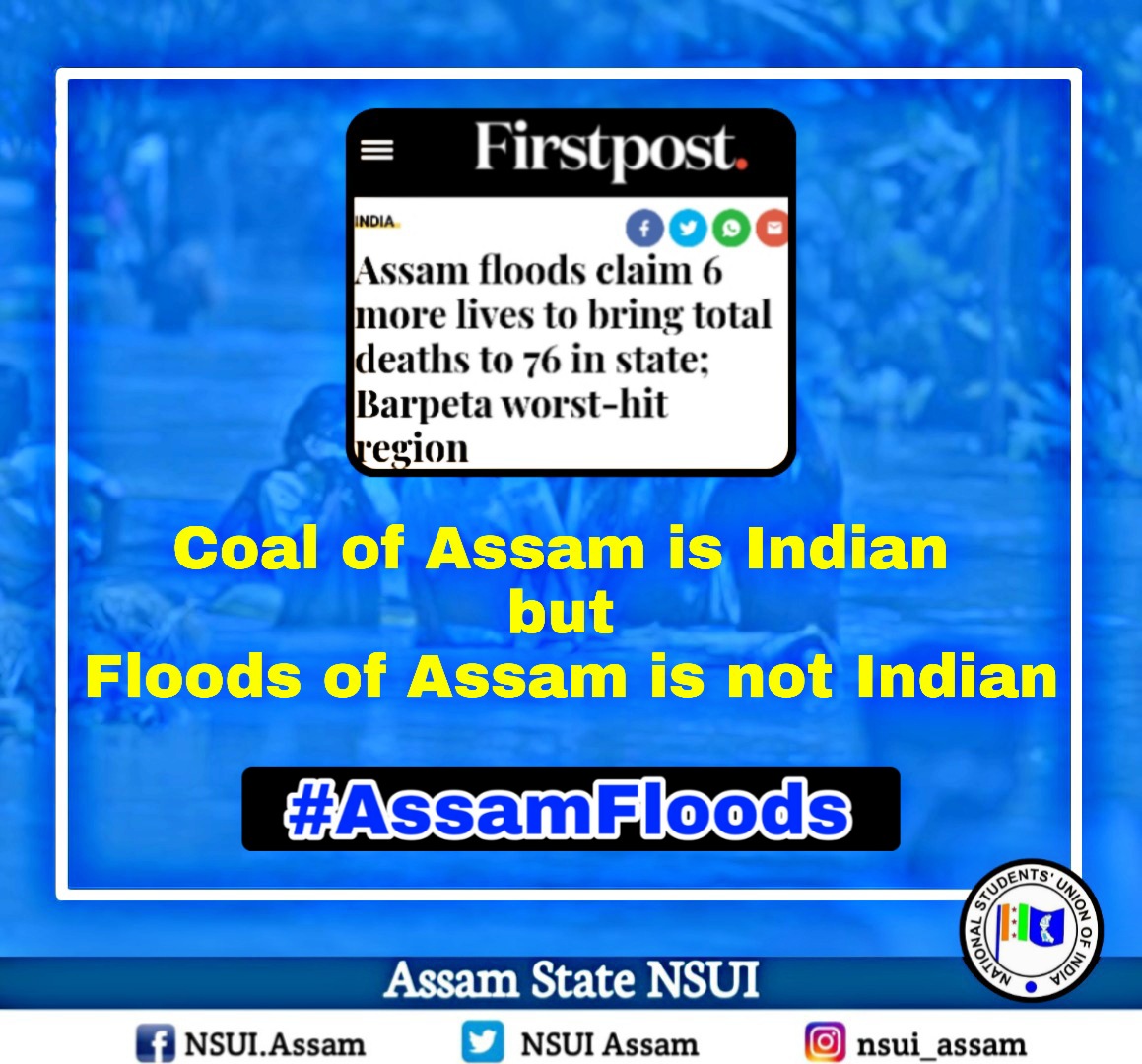 BibhutiBorgoha1's tweet photo. This is a serious issue. Still appeal to the central government to consider Assam floods in the list of #NationalProblem of India.....
#AssamFloods https://t.co/jMF6Qxw7y1
