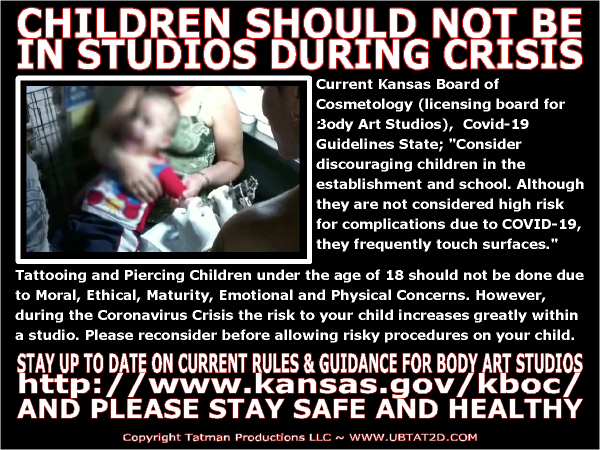 TopConExpo's tweet photo. Current Kansas Board of Cosmetology (licensing board for Body Art Studios), Covid-19 Guidelines State; "Consider discouraging children in the establishment and school. Although they are not considered high risk for complications due to COVID-19, they frequently touch surfaces." https://t.co/fWf91aTmpT