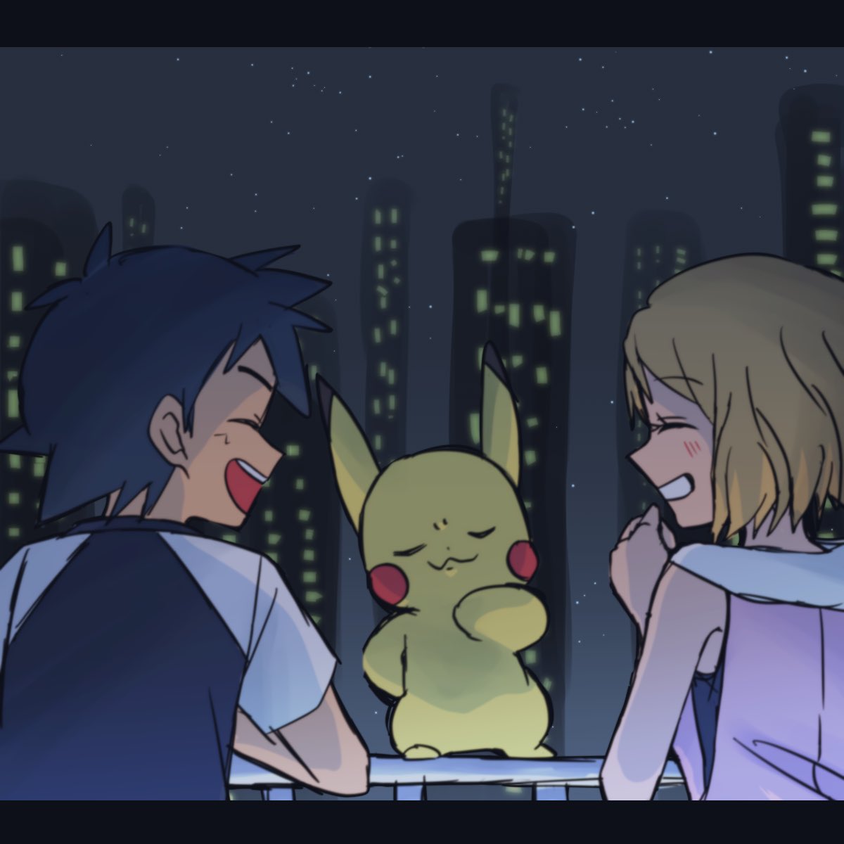 pom_pomta's tweet photo. こちらは…みんなで夜景を見てはしゃいでいたけれどユリーカに睡魔が訪れシトロンがユリーカをおんぶして先に戻った後も、もう少しだけ…と、残ってお話をしているサトピカセレﾁｬﾝ(幻覚) https://t.co/eorMLw7RBm