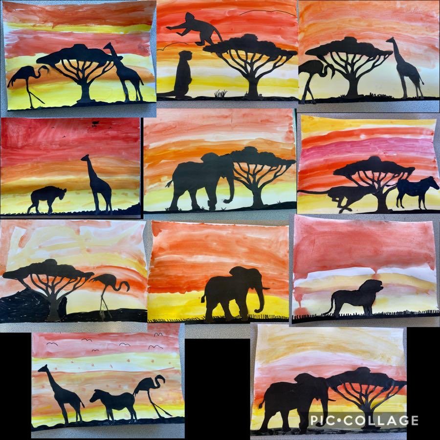 African Sunset Artwork created by Orange and Yellow Year 2 bubbles.