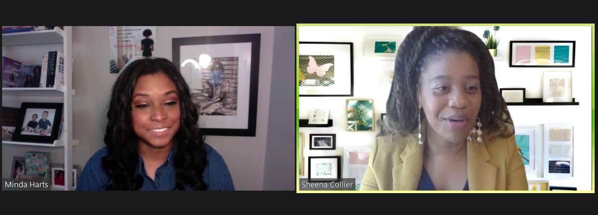 Boston_Rooney's tweet photo. @MindaHarts of @myweeklymemo joins @pensiveinpink of @collierconnect for a #BosBizWomen powerful conversation on allyship for women of color.#InfluenceHERWeek https://t.co/LmbSbxZELu