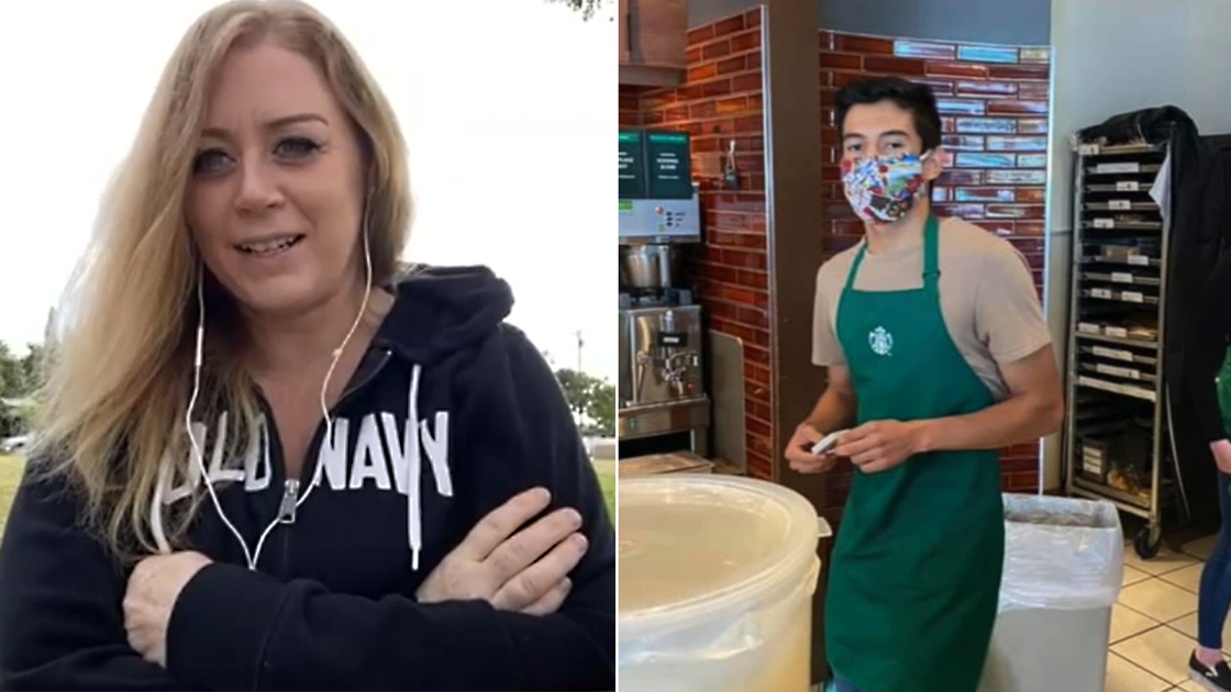 fox12oregon's tweet photo. California woman who refused to wear face mask wants half of $100K donated to Starbucks barista https://t.co/Bq0k8bPiGQ https://t.co/UDASSz2tqh