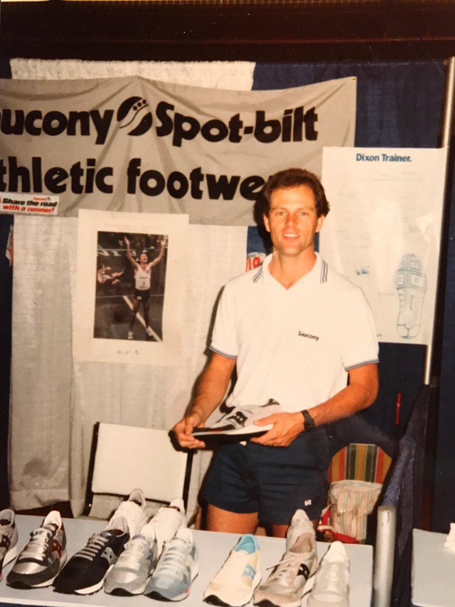 IronmanVoice's tweet photo. Okay, where were you in 1984, no jokes about how you weren't born yet! Working one of many running expos during my 12 yr career with @saucony. Check out Rod Dixon poster of him winning 1983 NYC Marathon, it put the brand on the map. Also, don't you love the shorts! @nycmarathon https://t.co/yLAAKfJTZR