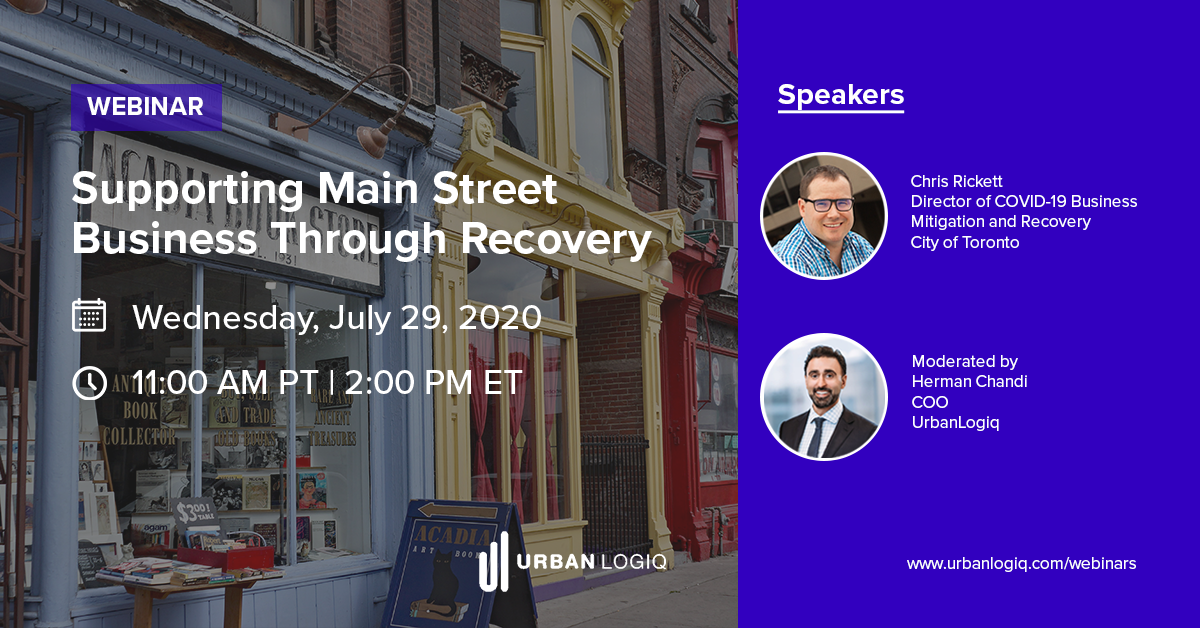 rickett_chris's tweet photo. I'll be chatting with our friends @UrbanLogiq about how #localgov can support main street businesses through times of crisis. Listen in to learn more about the work we've been doing at the @cityoftoronto to support main street and reimagine it for tomorrow https://t.co/ZbeiwfAEEE https://t.co/JWbfnThQZZ