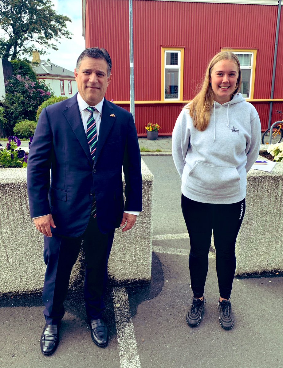 Great to meet you, Katla! Our <a href="/usembreykjavik/">U.S. Embassy Iceland</a> consulate team is working to help accomplished Icelandic students like Katla study in #America. Katla, whose dream was to “go to America” is a soccer student/athlete heading to the amazing state of #Kansas. Wishing you success!🇺🇸🇮🇸