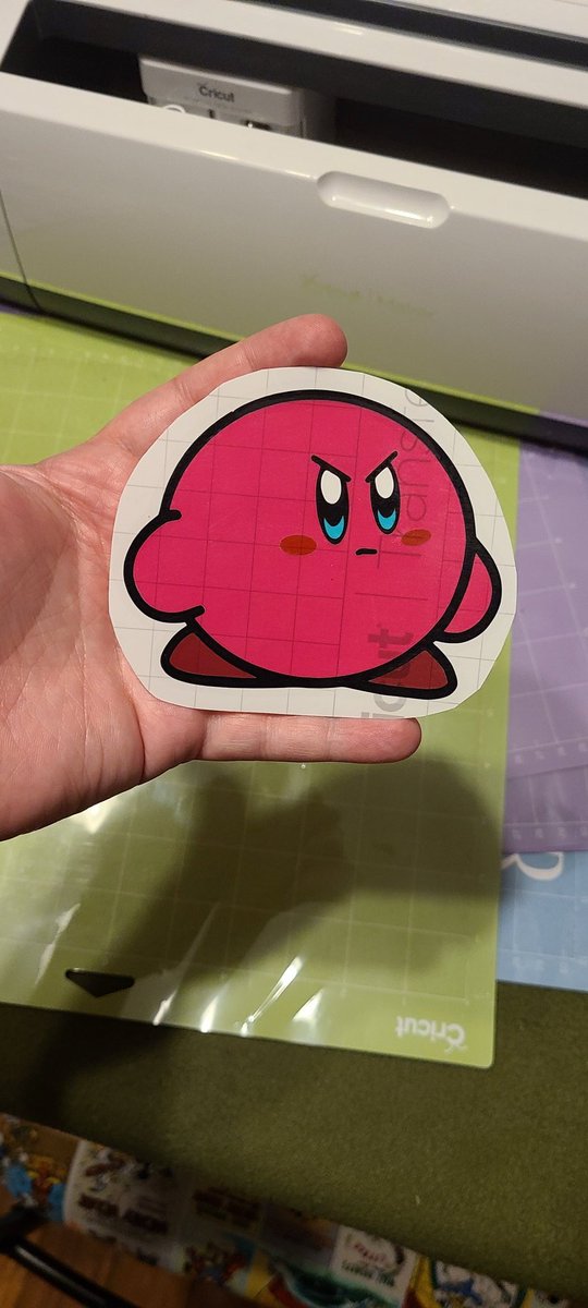 Bradlibum's tweet photo. Proud of myself for this little sticker. Used the colors I had on hand and thought I pieced it together pretty well. #kirby #gaming #vinyl #cricut https://t.co/vkf0zzfada
