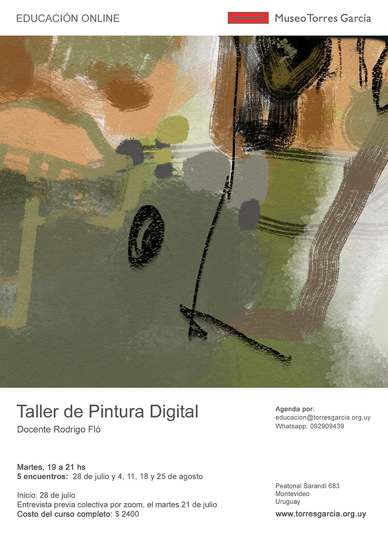 Taller de pintura digital online.
Inicio 28 de julio de 2020.

Este taller online propone conocer aspectos básicos de la pintura digital y experimentar con estas técnicas.

+info: torresgarcia.org.uy/taller/taller-…