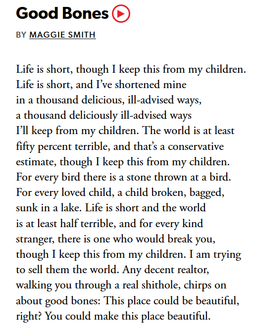 This story was personal for me because I am seven months pregnant and could relate to much of what these women shared. I have been thinking a lot about this poem by  @maggiesmithpoet which is one of my favorites:  https://www.poetryfoundation.org/poems/89897/good-bones