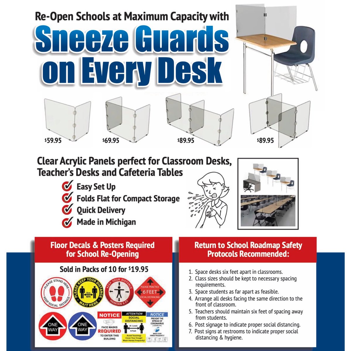 SchoolLockdown's tweet image. 🚨Coming Soon🚨Desk Sneeze Gurads and Social Distancing Decals #COVID19 #RoadMapForReopening #sneezeguard #SocialDistancing @PaulLiabenow @MEMSPA