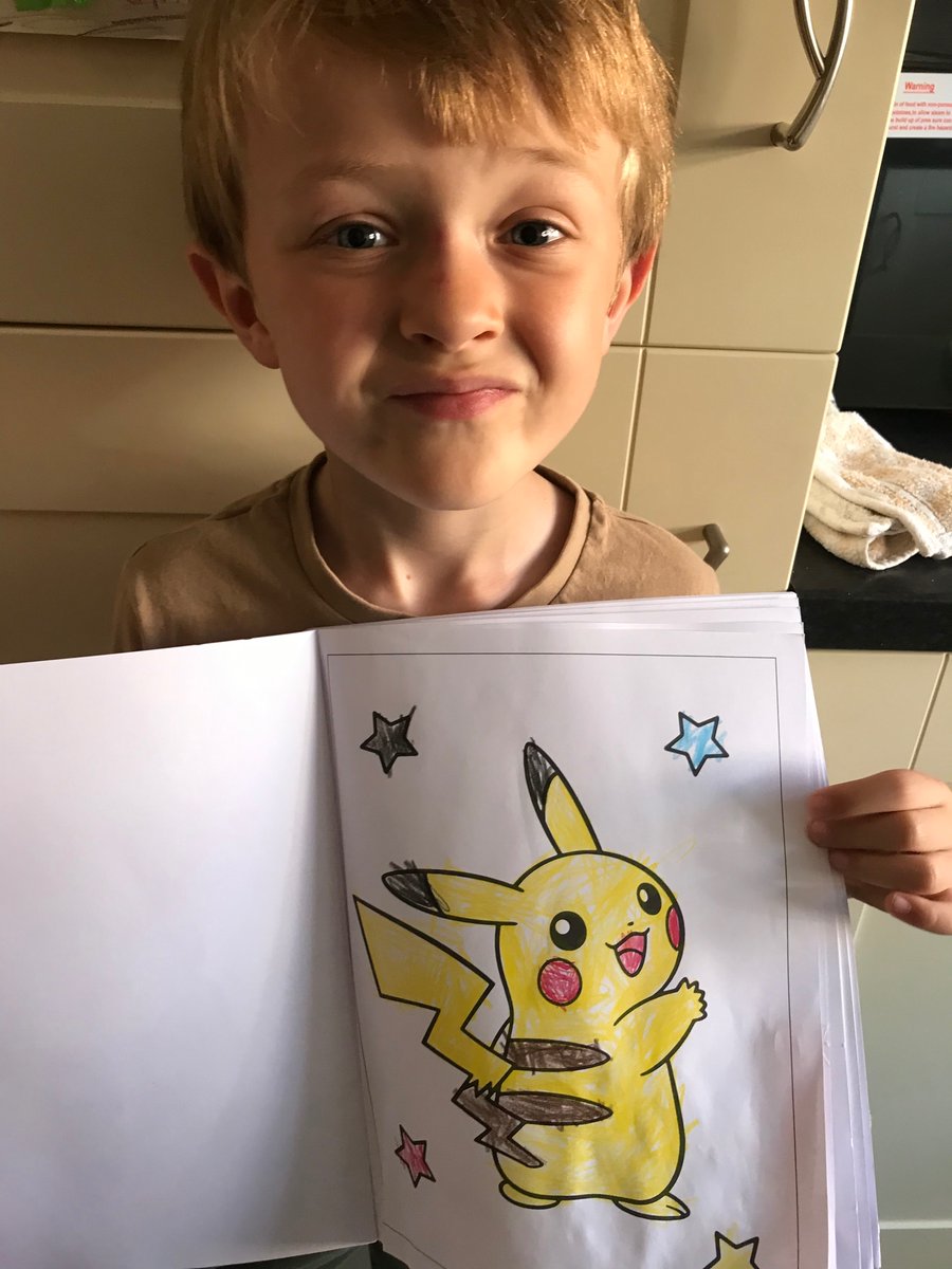 danielle_hole's tweet photo. K bumped his nose so came home from school early and did some maths sheets and some lovely colouring in doing his fave pokemon. J helped me doing pirates  @TanfieldPrimary https://t.co/YsR1JtS1de