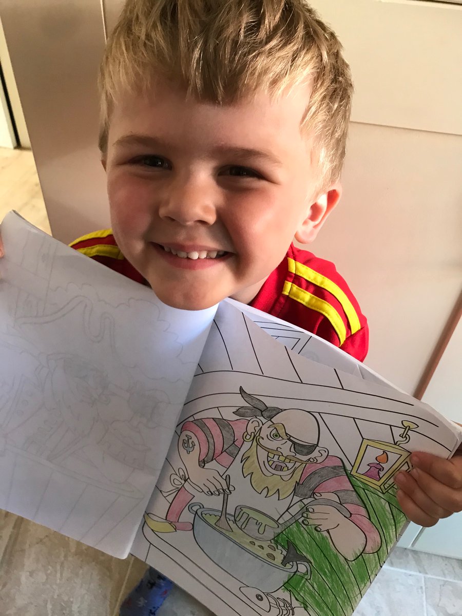 danielle_hole's tweet photo. K bumped his nose so came home from school early and did some maths sheets and some lovely colouring in doing his fave pokemon. J helped me doing pirates  @TanfieldPrimary https://t.co/YsR1JtS1de