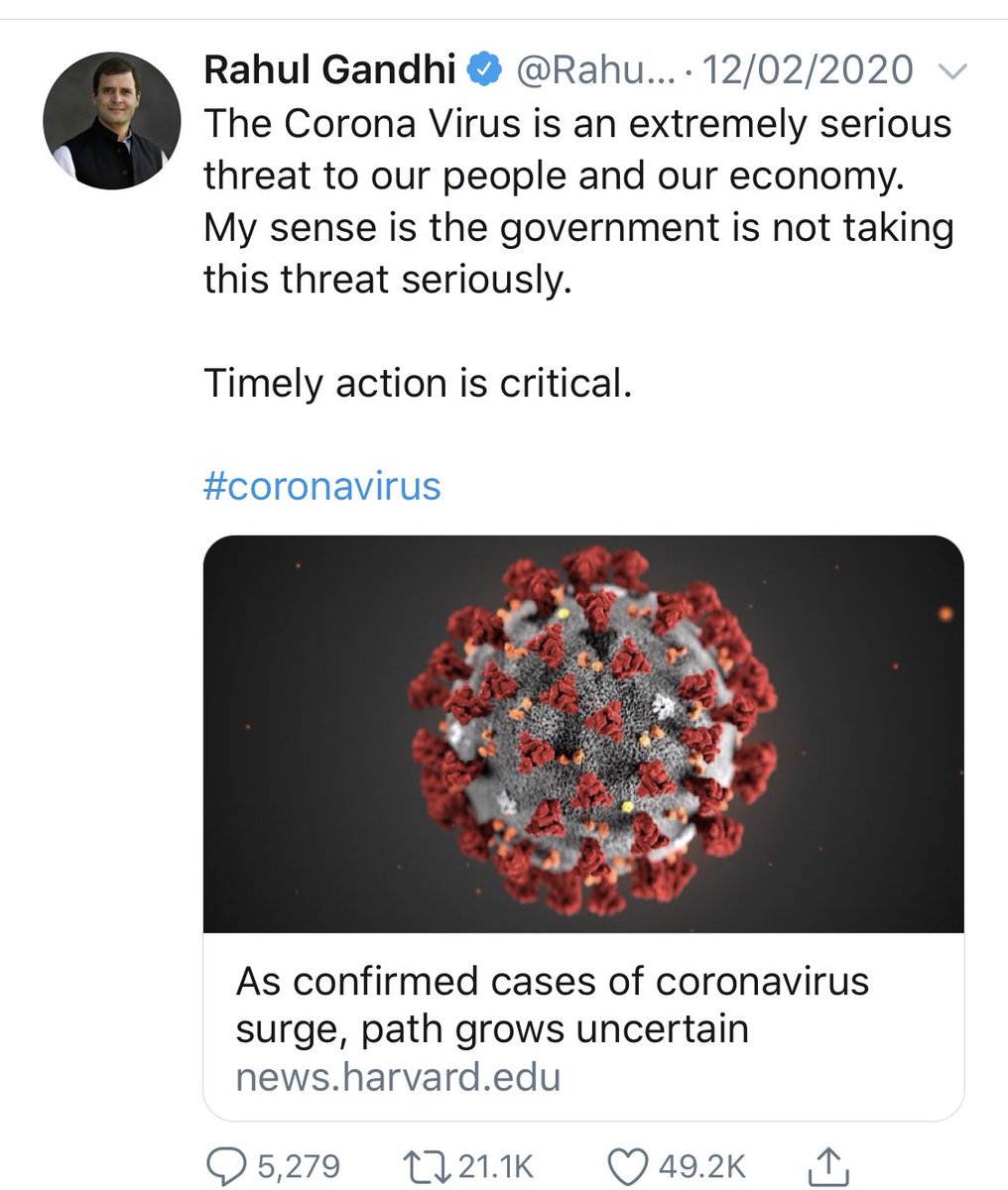 vijaythottathil's tweet photo. Initial Warning from @RahulGandhi was on 12th Feb &amp; after that many times he cautioned Govt but their priorities were different ! 

Delhi Riots, Toppling Elected Governments, JAMIA/JNU , Anti NRC/CAA what not?? 

Result is visible &amp; incompetence proven ! 
#CoronaSarkar10LakhPaar https://t.co/jBw84AXCX2