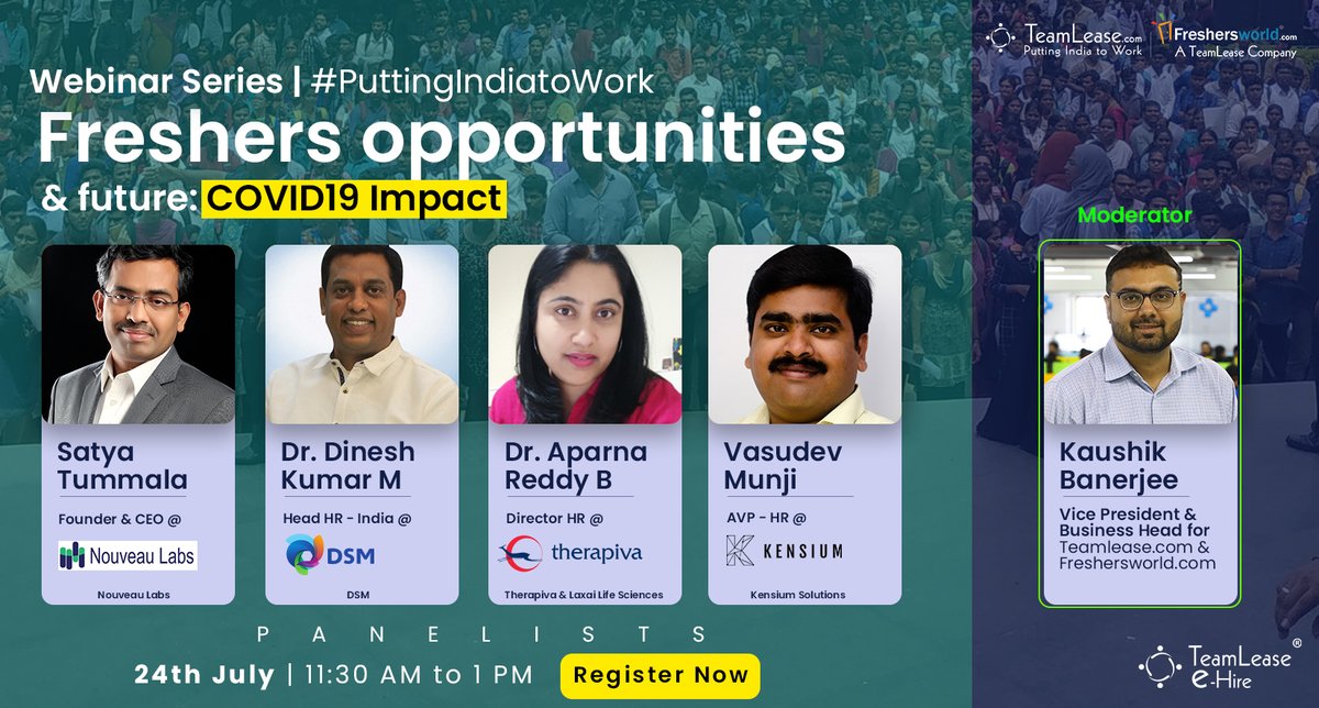 Freshersworld's tweet photo. #Freshers #opportunities & their #future #COVID19Impact
That's our point of discussion when we kick off our #Webinar series with #expert panel!
#Joinus 24 July 2020 @ 11:30 AM
#LivePanelDiscussion #PuttingIndiatoWork
To Register: https://t.co/ExokXJOXP4
#PuttingIndiabacktoWork https://t.co/oAjc1nG9Mw