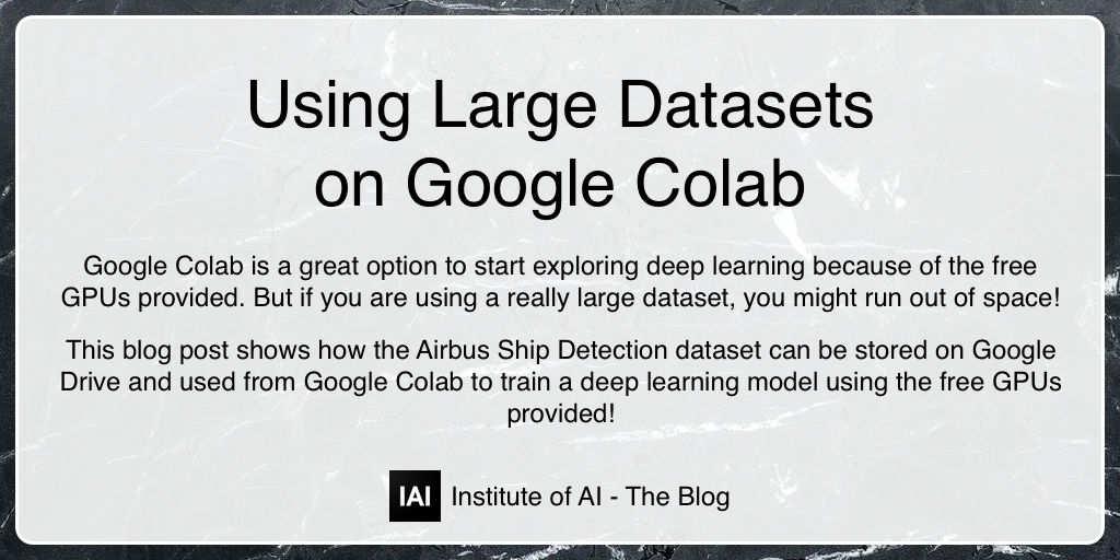 instituteofai_'s tweet photo. Running Out of Space on Google Colab with Huge Datasets??
.
.
.
Here's How We Solved It ๐ https://t.co/Wbi71jwKgC
#AI #MachineLearning #DeepLearning #GoogleColab #Kaggle #LargeDataset #IAI https://t.co/rHZs4JpAbd