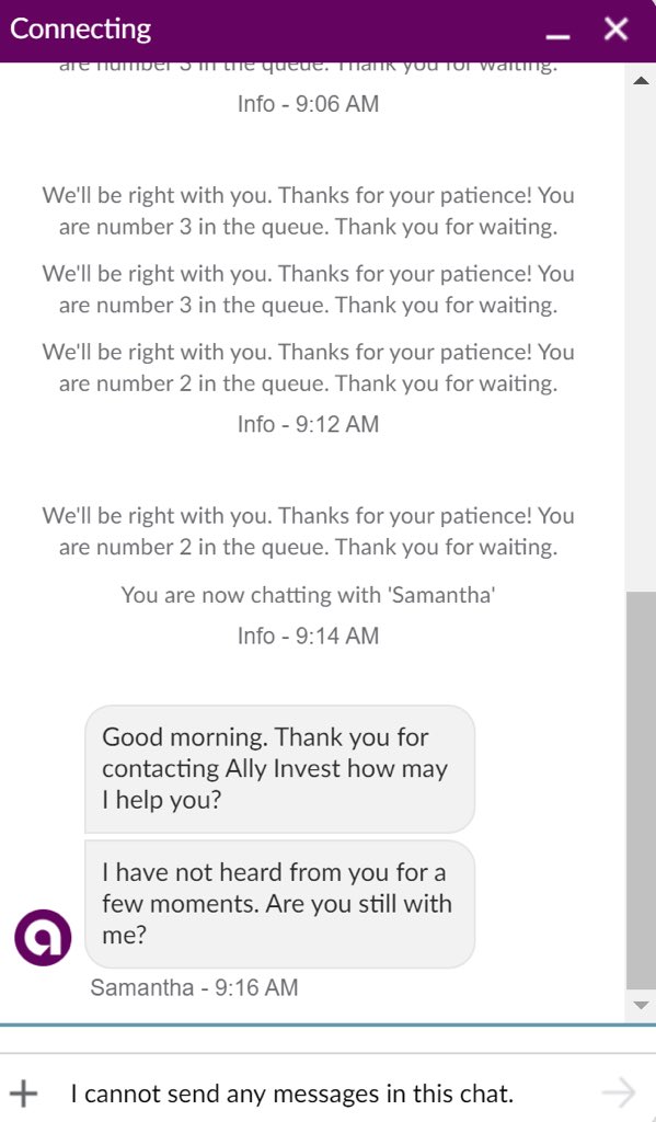 drun007's tweet image. #AllyBank should win the accolade for non existent customer service! Their phone &amp;amp; chat support never reaches a live person. @Ally needs to get out of business!
A chat window where you cannot chat bcos of the disabled send button. #joke #CSfail