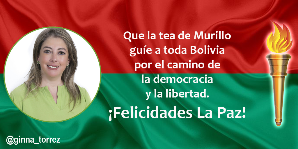 ginna_torrez's tweet photo. Que la tea de Murillo guíe a toda #Bolivia por el camino de la #democracia y la #libertad.
¡Felicidades #LaPaz! https://t.co/uelFNyOAET