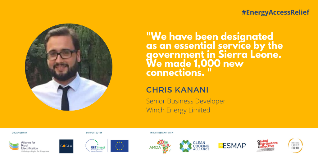 ARE_renewables's tweet photo. ✨@chris_kanani from @RuralElec Member, @WinchEnergyLtd shared experiences in turning #covid19 crisis into opportunities in #energyaccess sector. 💪

📲Tune in for more insightful experiences ➡️https://t.co/wmdWc61Laf https://t.co/EezKrHm0ab