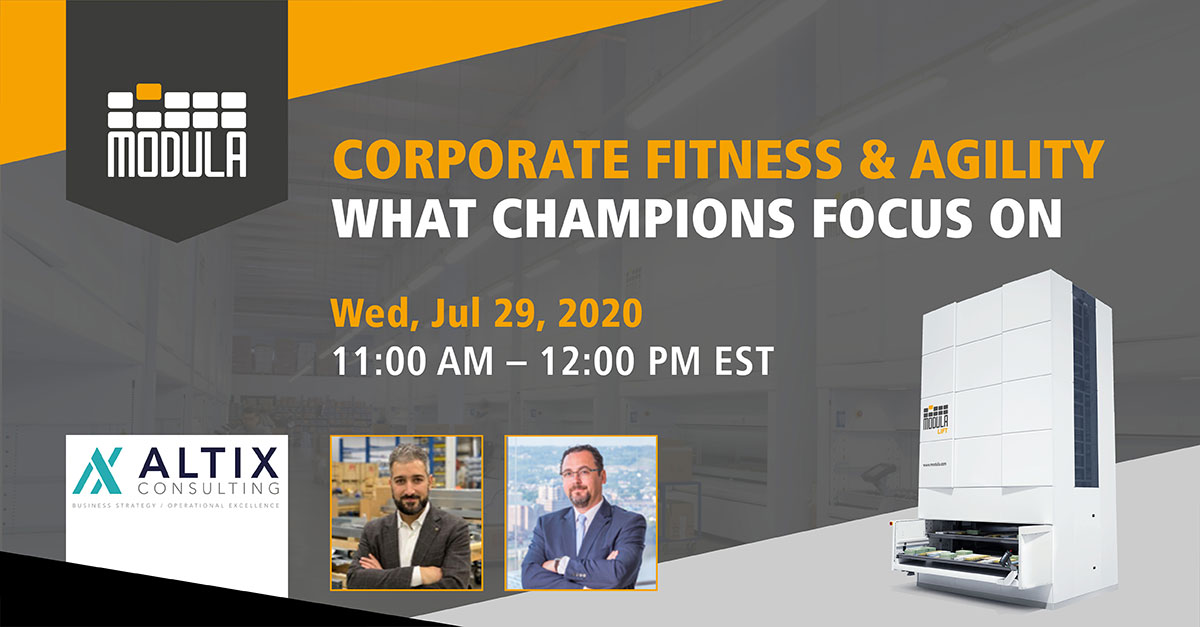 ModulaUS's tweet photo. As #manufacturers grapple with disruptions from Covid, how can they modify operations to allow for quick course correction and unforeseen circumstances? 

Gain insights from Modula's Antonio Pagano &amp; @AltixUSA's @YannickSchilly in our webinar on 7/29: https://t.co/skLirqUTPr https://t.co/8R9QFHmBI1