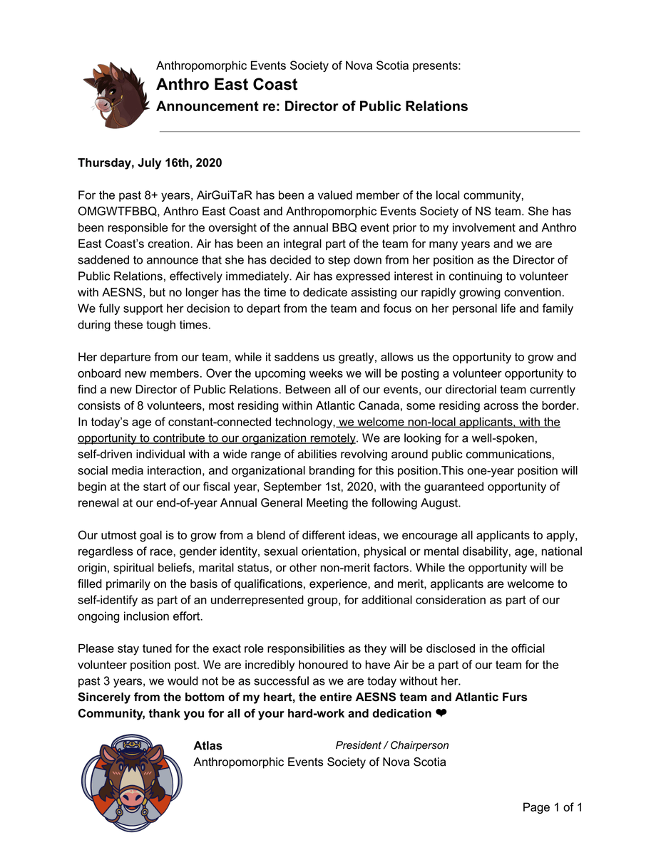 We would like to take a moment to announce our Director of Public Relations, Air, will be departing the AESNS team. Air has been an integral part of the team for many years and we would not be where we are today without her dedication and hard-work ♥️