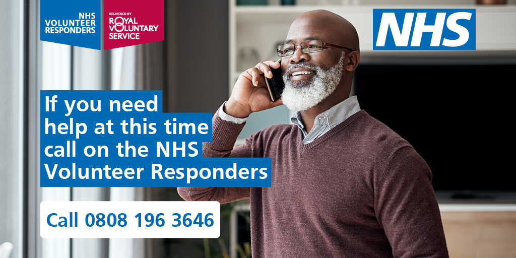 LLRCitizensPnl's tweet photo. If you’ve been advised to shield because of the #LeicesterLockdown #NHSVolunteerResponders are ready to:

✔Deliver food shopping and essentials 
✔ Make regular friendly phone calls 
✔ Pick up your prescribed medicines 

Register for support on 0808 196 3646. https://t.co/NZKzAH21at