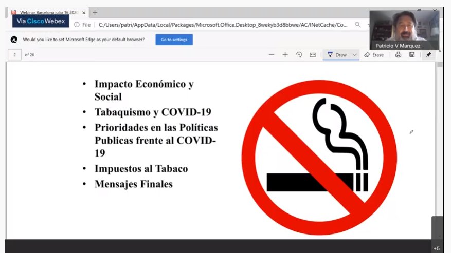 TobControlUnit's tweet photo. Webinario de @TobControlUnit "Impacto de la pandemia de COVID-19 en el control del tabaco a escala global" @ICOnoticies @idibell_cat, @pvmarquez1956 de @worldbank expone "Economía, tabaco y COVID-19: interacciones a escala global" #tabaCOVID Modera @stvfdz y @CrisMarMar https://t.co/buBchabSzu