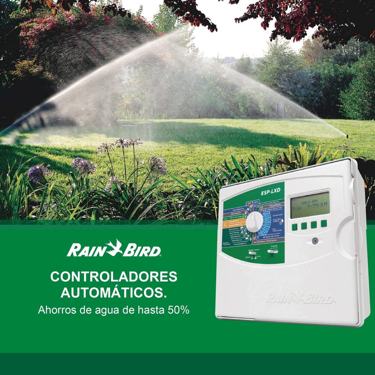 GolfyTurf's tweet photo. Controladores @RainBirdGolf 

✔Ahorro de agua hasta del 50%.
✔Programación  intuitiva y fácil de usar .
✔Ajuste en todos los controladores para cambiar requisitos de riego según las condiciones meteorológicas en tiempo real.

Escríbenos y diseñaremos tu sistema de riego. https://t.co/qqQeyeByG9
