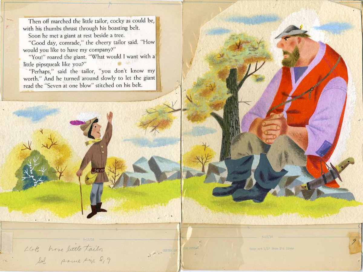 Original art from The Brave Little Tailor, 1953. By J.P. Miller. Pages 8-9 and 10-11.  #wardsmorguefile