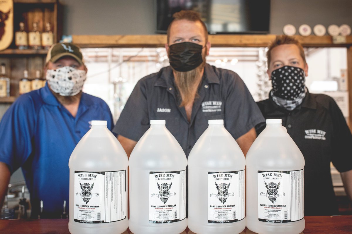GRChamber's tweet photo. Chamber member, Wise Men Distillery, donated 16 gallons of hand sanitizer to keep Chamber members, staff, and visitors safe as we continue to make preparations to safely reopen in the future. #CreateGreatCommunity https://t.co/aAa36KkHTZ