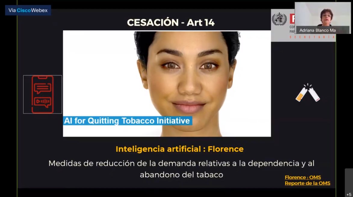 m_margalef's tweet photo. Dra @BlancoMarquizo presenta una de las novedades en la intervención y ayuda para dejar de fumar a través de la inteligencia artificial en el 3r webinar de tabaco y la pandemia organizado x @TobControlUnit #tabaCOVID https://t.co/4r2SgMzKNZ